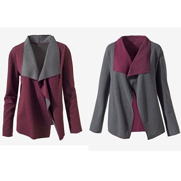 WEEKENDS BY CHICO'S Reversible Harvest Stripe Drape Front Sweater - Size XL - Picture 1 of 9